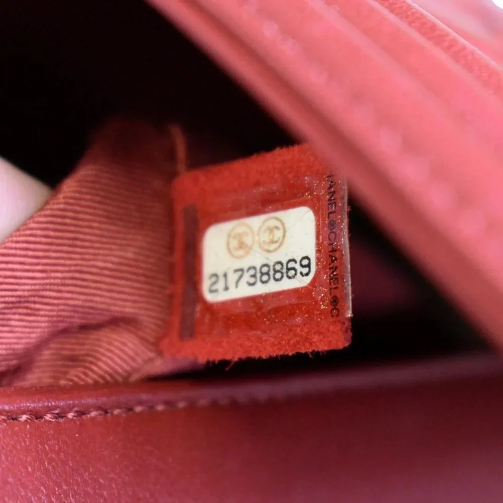 CHANEL  Medium Boy Flap Calf Leather Shoulder Bag Red - Picture 12 of 14